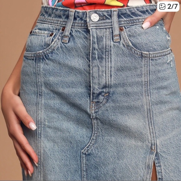 Free People- Mambo Light Wash Denim Skirt - 24 - Picture 3 of 7